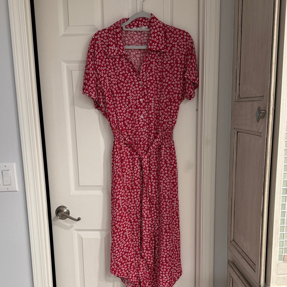 Elegant Red Floral Midi Dress